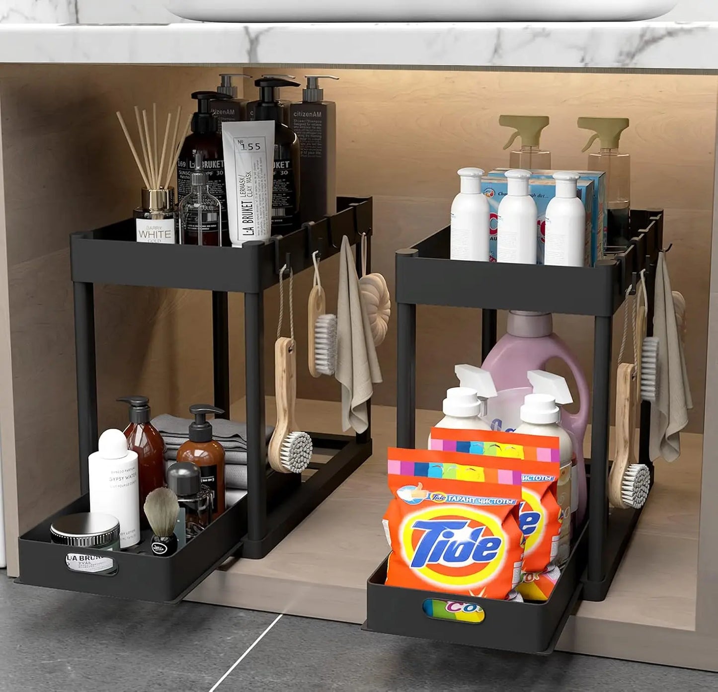 2-Piece Double-Tier Pull-Out Storage Rack