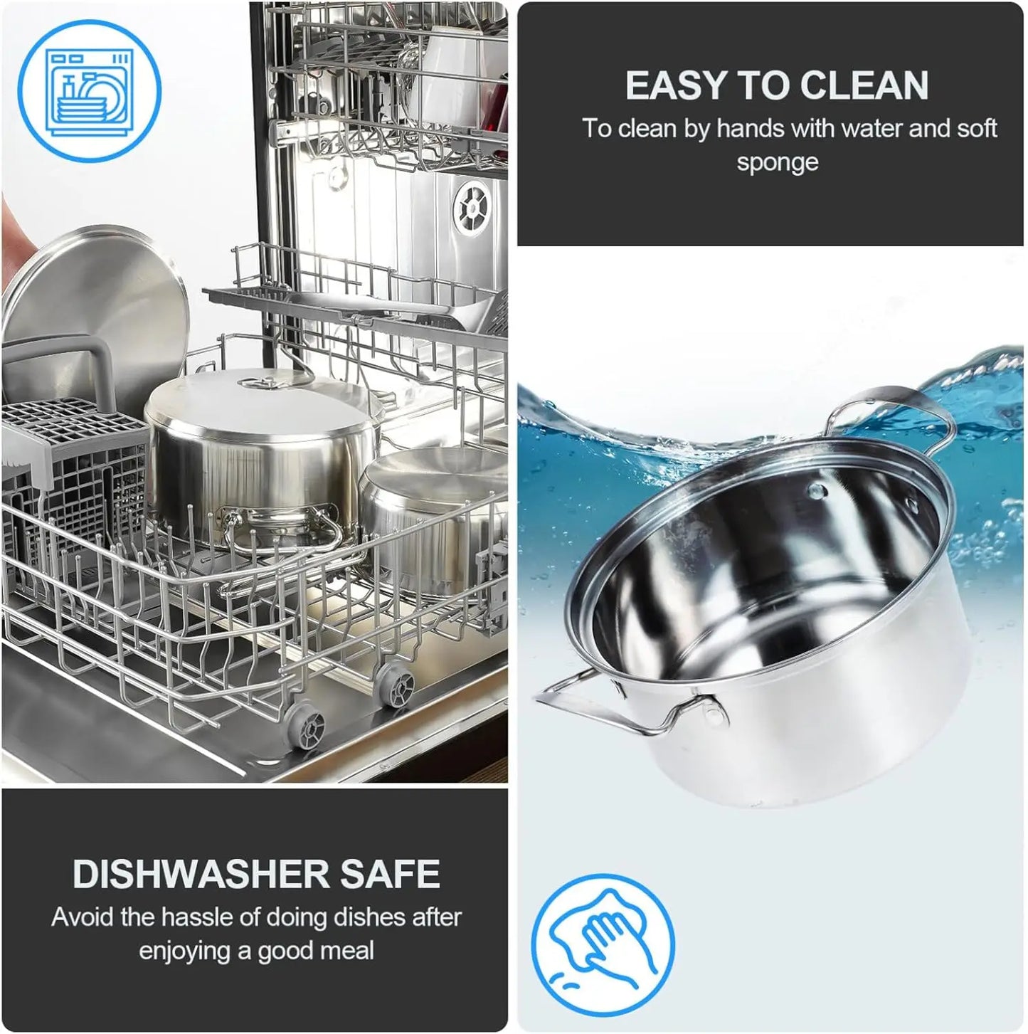 15-Piece Stainless Steel Cookware Set – Non-Stick Pan, Skillet, Wok & Stew Pot