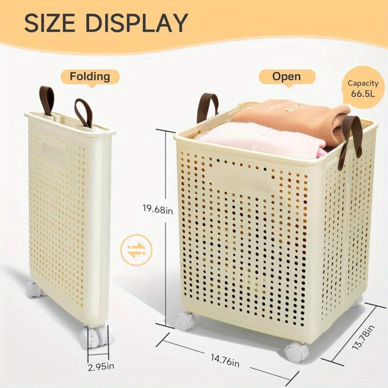 Foldable Laundry Basket with Wheels - XL Collapsible Storage Bin for Clothes,