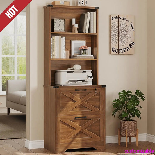 2 Drawer Farmhouse Wood Filing Cabinet Home Office with Adjustable Storage Shelf