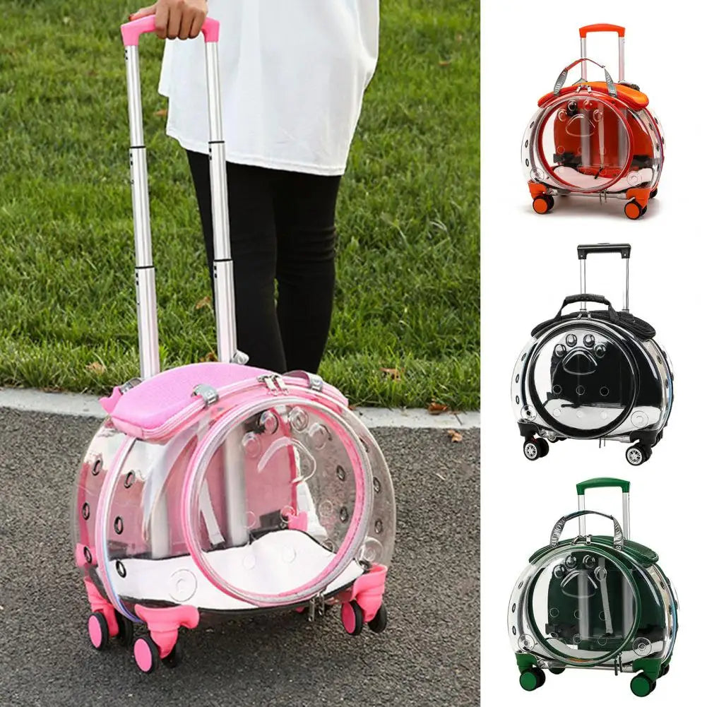 Clear Travel Backpack with Ventilation Holes and Silent Wheels for Pets