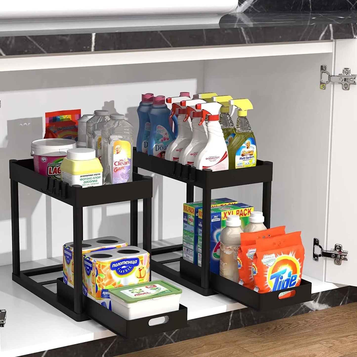 2-Piece Double-Tier Pull-Out Storage Rack