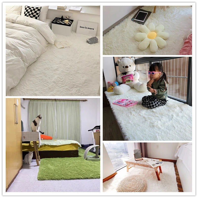 White Fluffy Furry Rug – Modern Soft Carpet for Living Room & Bedroom