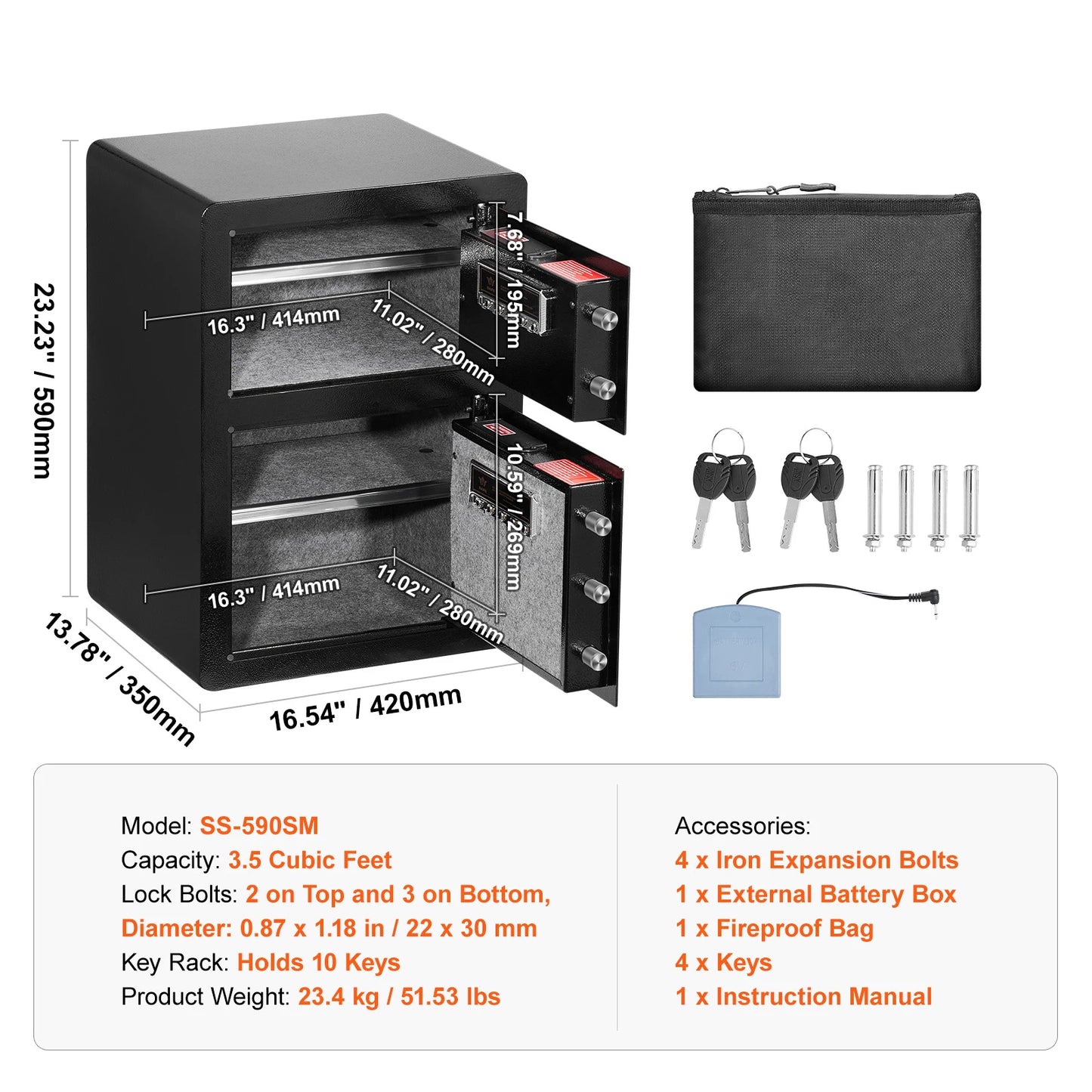 Fingerprint Safe Box – Digital Lock, Fireproof Bag, LED Interior, Dual Door Option