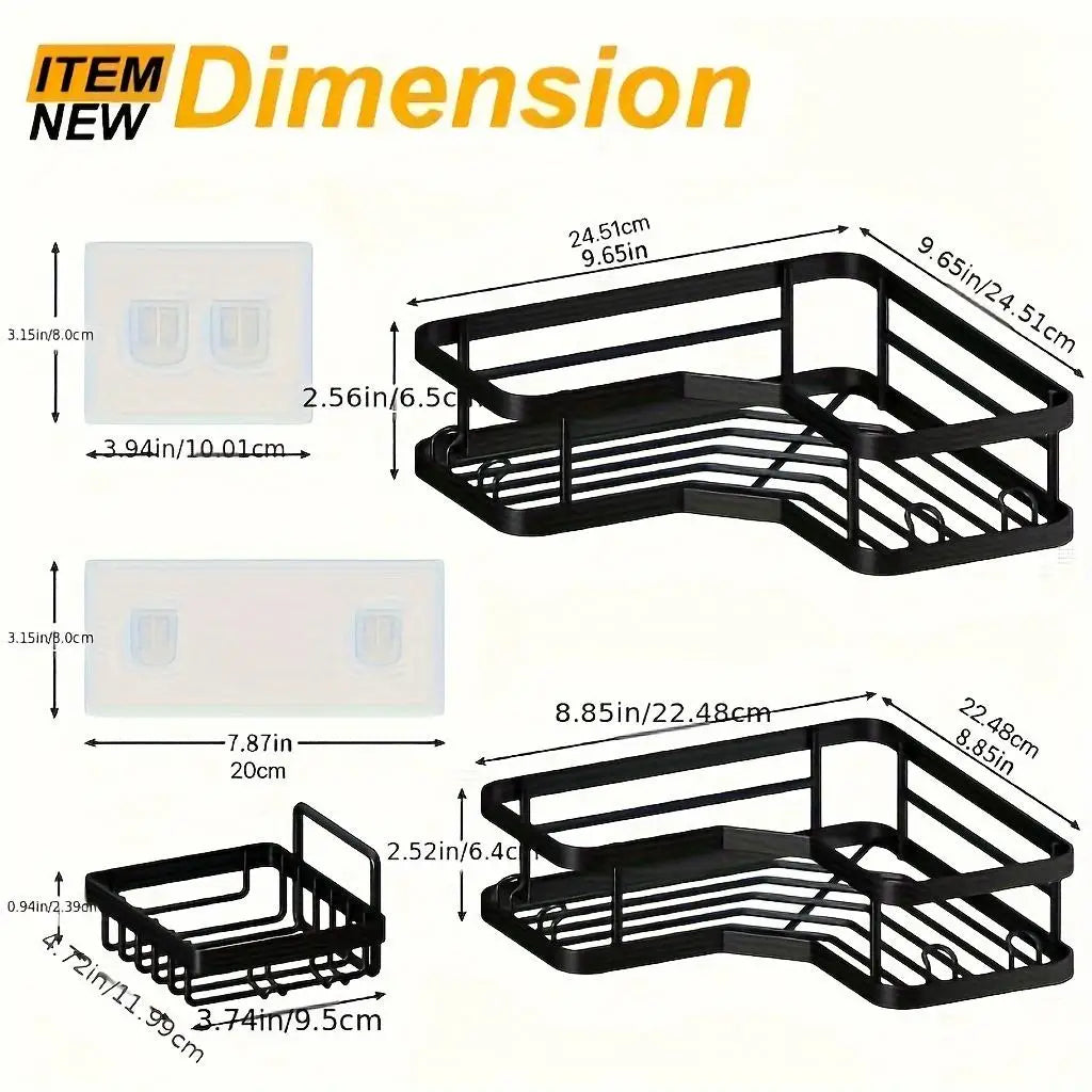 3/5 Pack Adhesive Shower Organizer – Rustproof Stainless Steel Caddy, No Drilling, Bathroom & Kitchen Storage