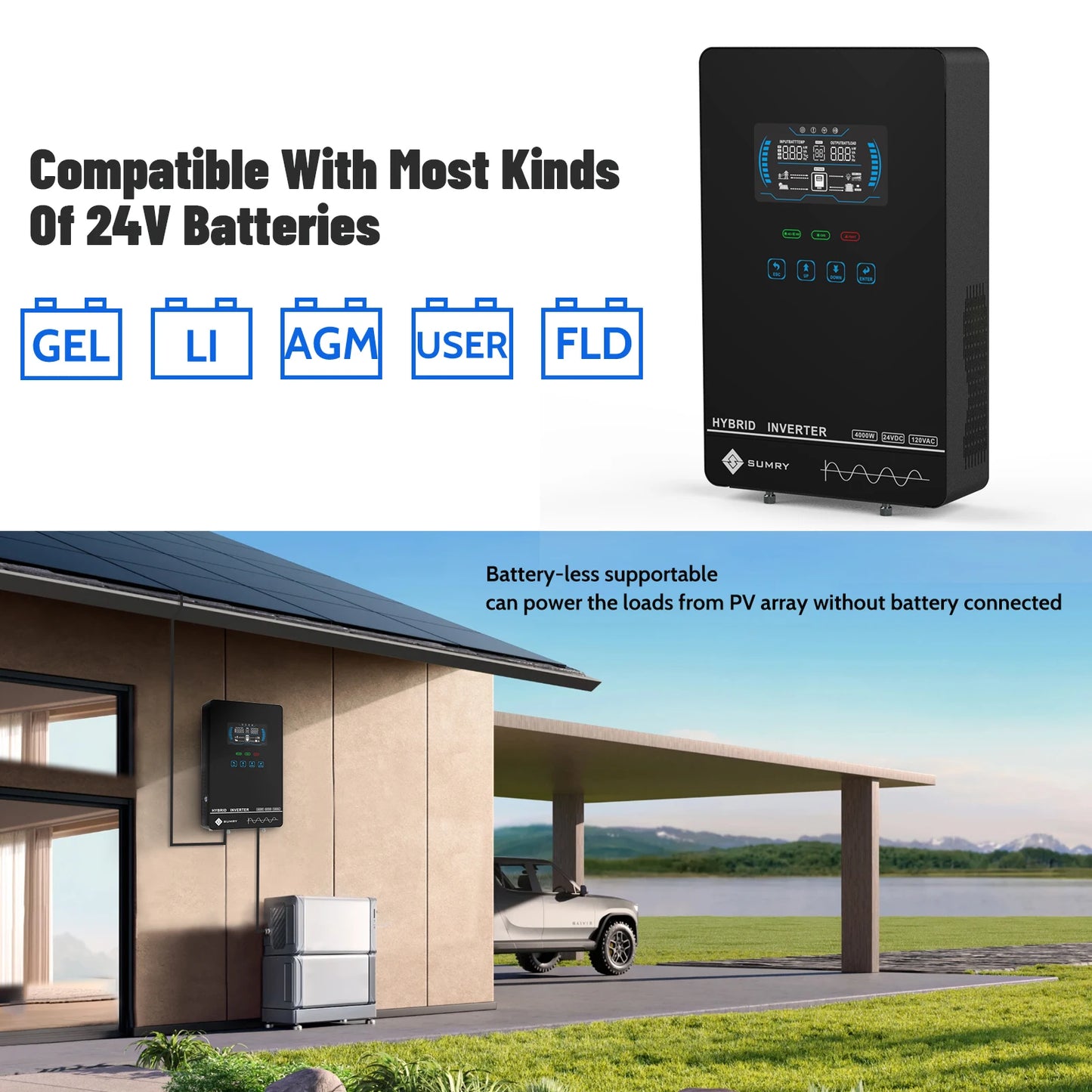 Sumry 4000W Off-Grid Hybrid Inverter 24V with 5600W MPPT & 140A Charger