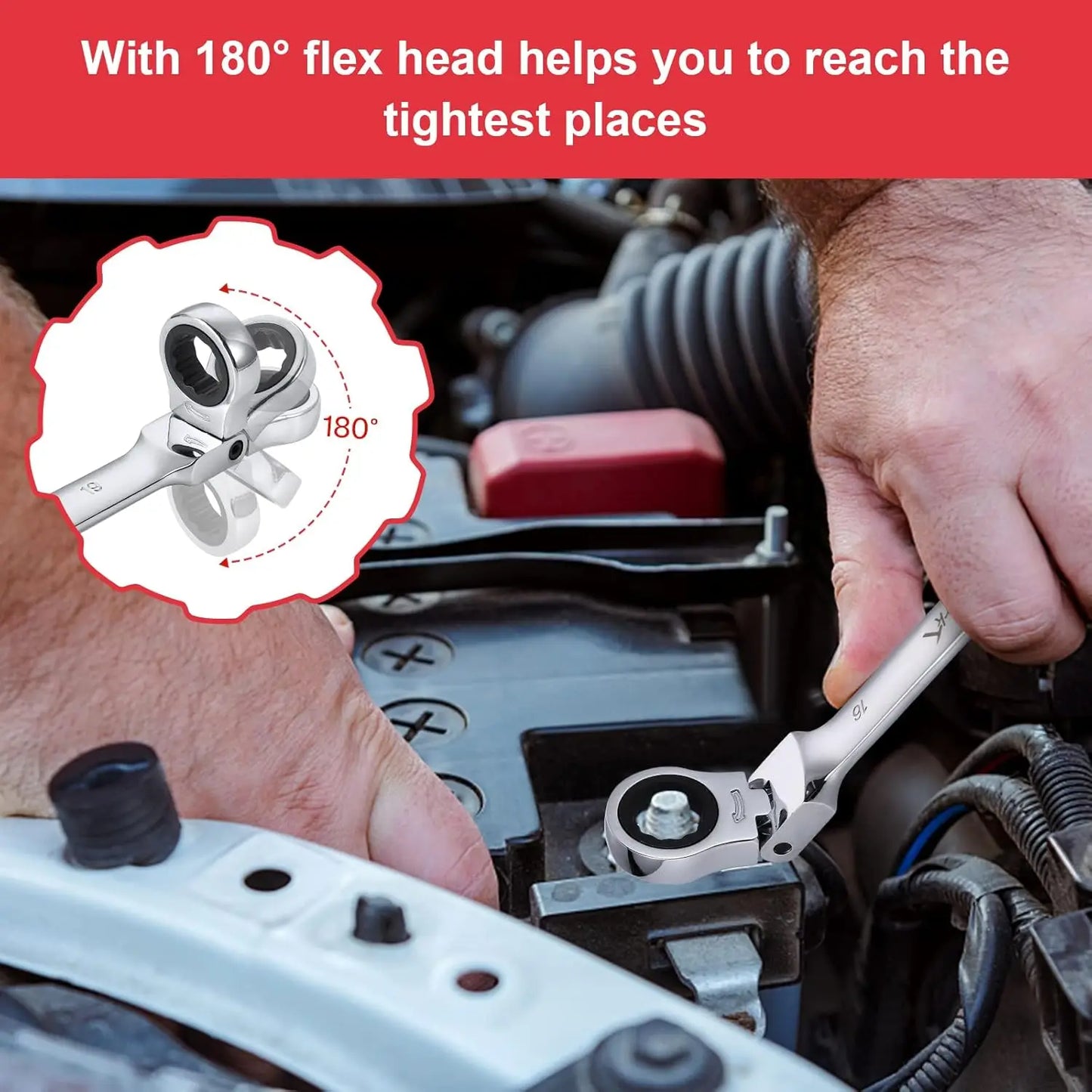 12-Piece Metric Flex-Head Ratcheting Wrench Set with Storage Bag