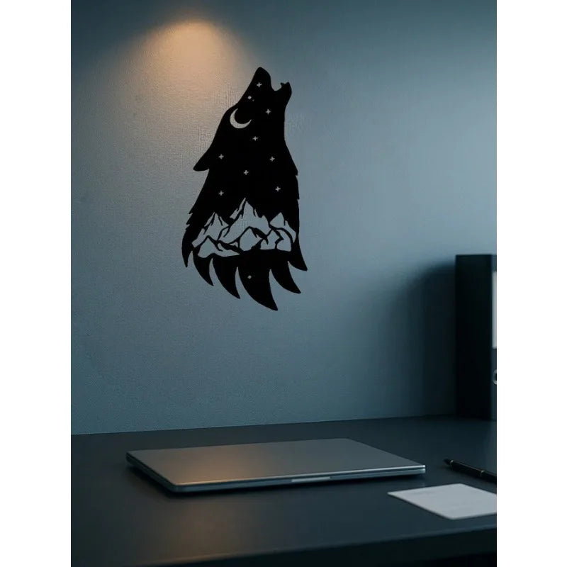 Premium Black Metal Gothic Wolf Wall Art Howling Wolf Decor