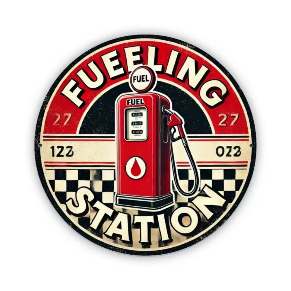 Fuel Station Metal Decor Round Iron Gas Pump Sign