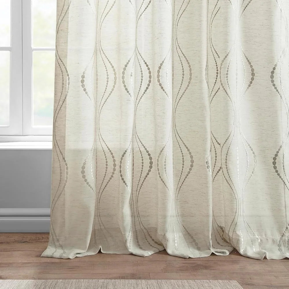 Embroidered Sheer Linen Curtain – Light Filtering Window Treatment