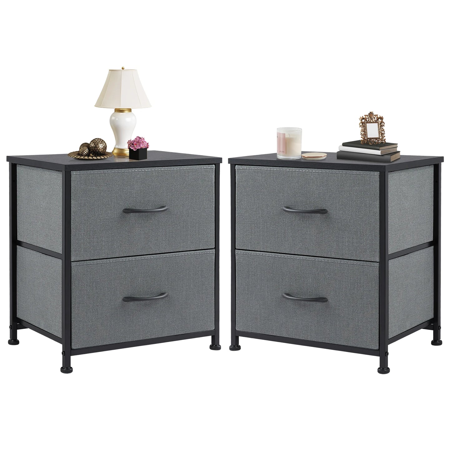 JHK Nightstand with 2 Fabric Drawers – Bedside Storage Cabinet