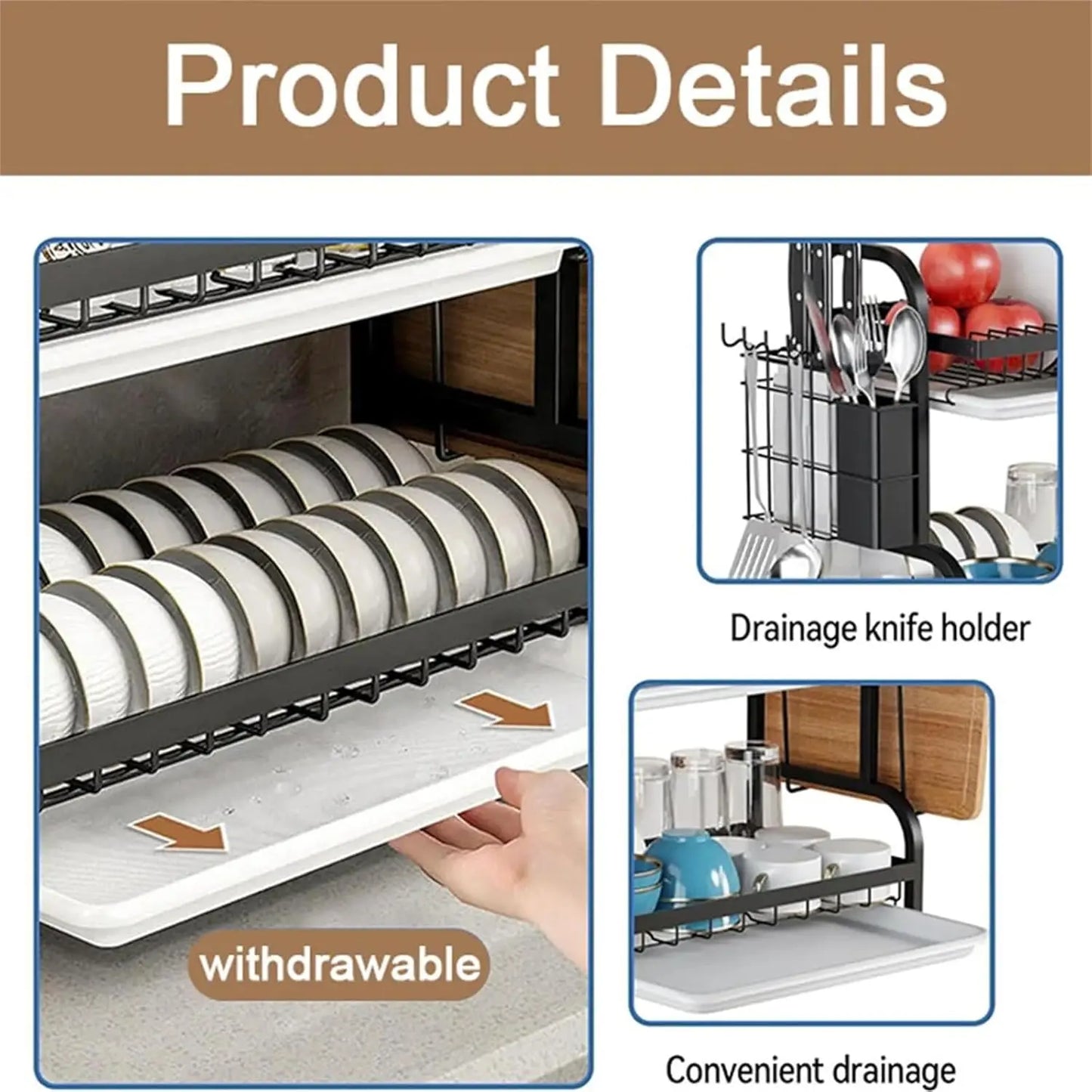 Three-Tier Kitchen Countertop Large Capacity Dish Drainer