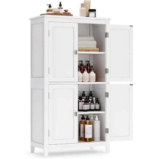 Freestanding Bathroom Storage Cabinet – 4-Door Floor Cabinet with Adjustable Shelves