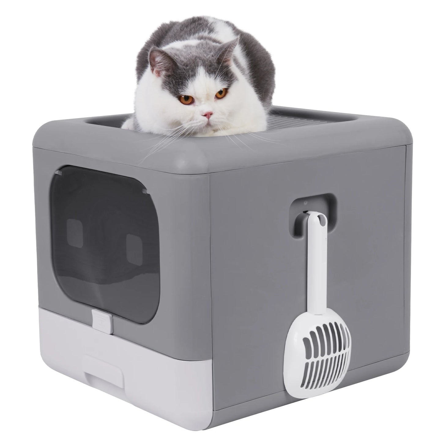 Foldable Enclosed Cat Litter Box with Scoop & Tray