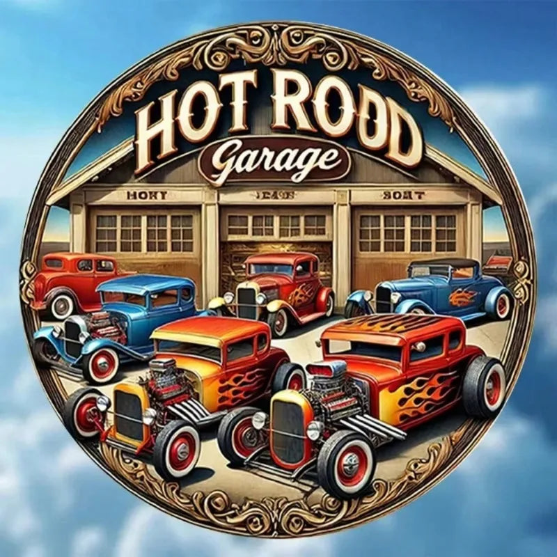 Vintage Hot Rod Garage Tin Sign – Classic Iron Wall Art