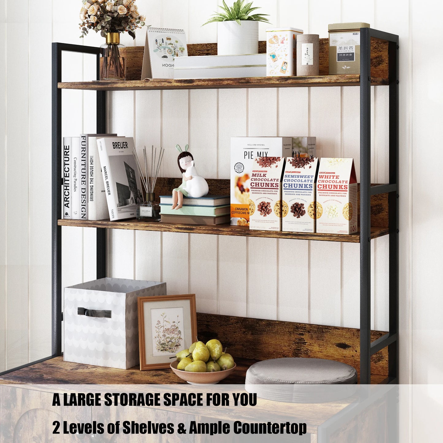 Wooden Hidden Cat Litter Box Enclosure with Shelves and Scratch Pad