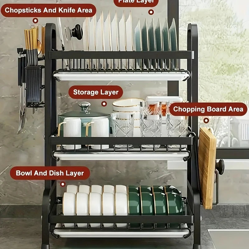 Three-Tier Kitchen Dish Rack – Space-Saving Countertop Dish Holder