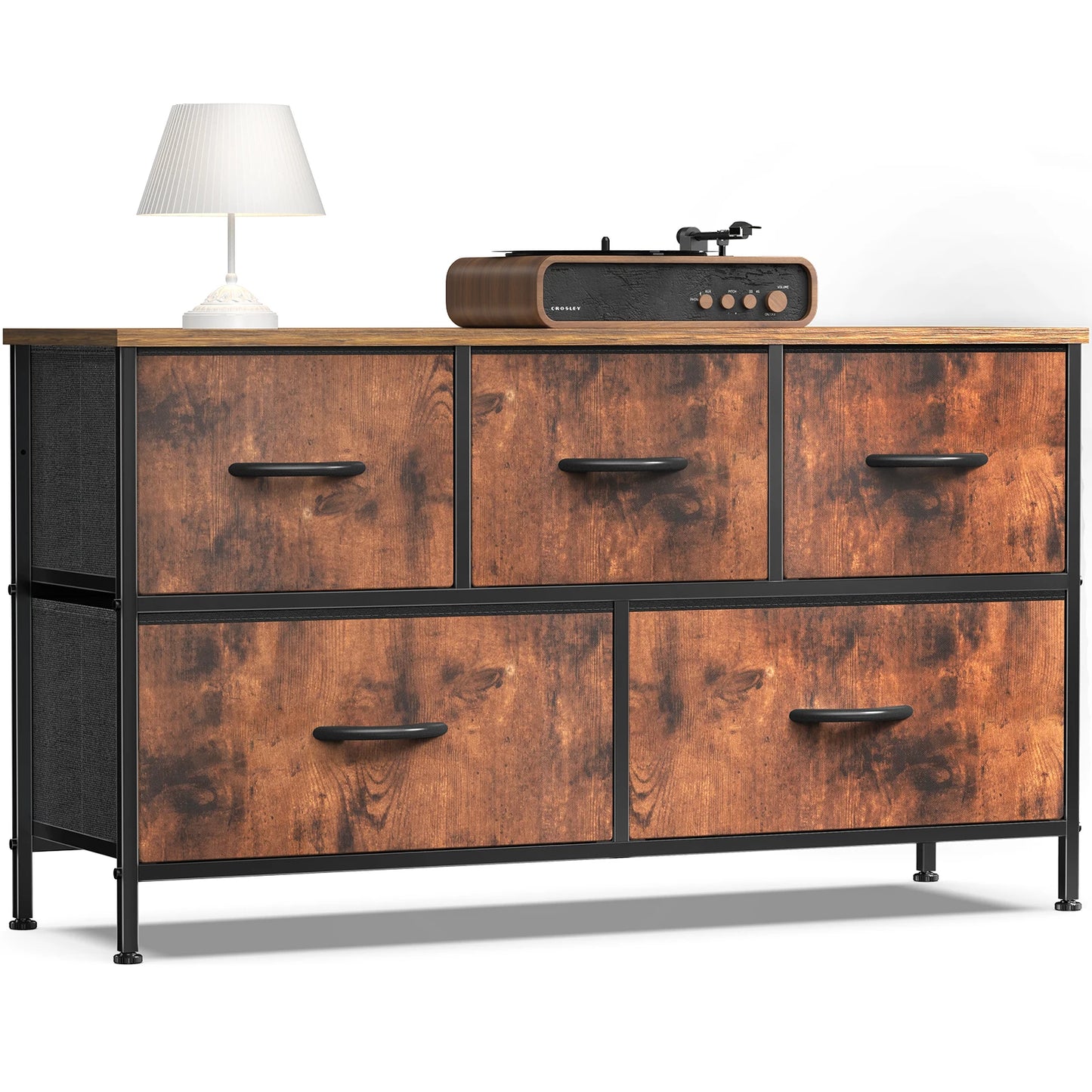 Living Room Display Cabinet – 5 Fabric Drawer Closet for Clothes & Storage Organization