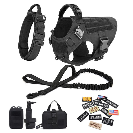 Tactical Dog Vest – Large Breed Harness with Bags, Patches, Collar & Leash