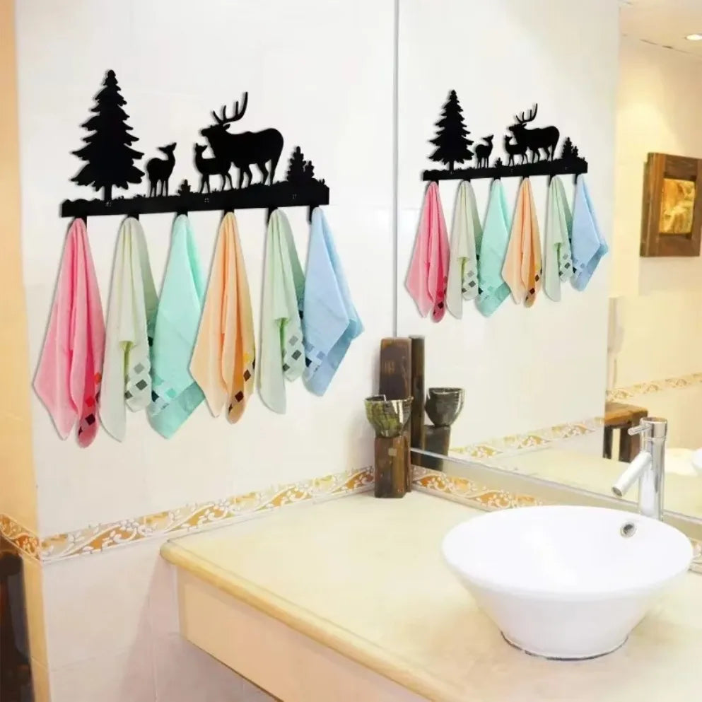 Metal Wall-Mounted Coat Hooks Towel and Clothes Hanger Rack