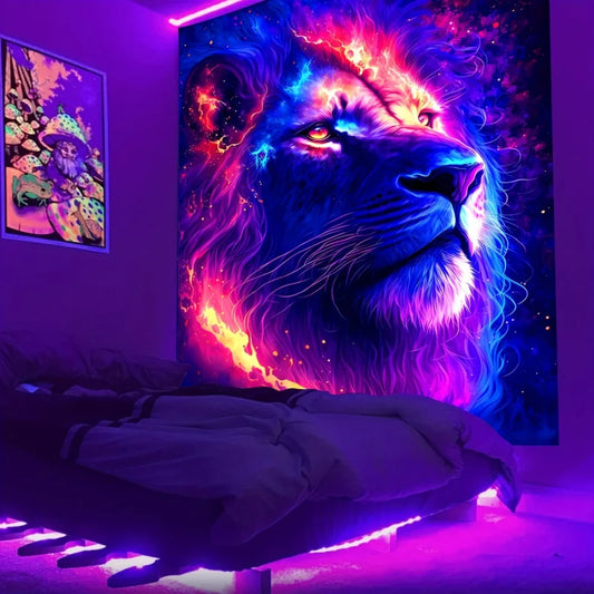 Lion Animal Fluorescent Tapestry UV Black Light Wall Hanging