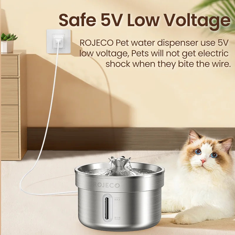 Stainless Steel Automatic Pet Water Fountain – Rechargeable Drinking Dispenser