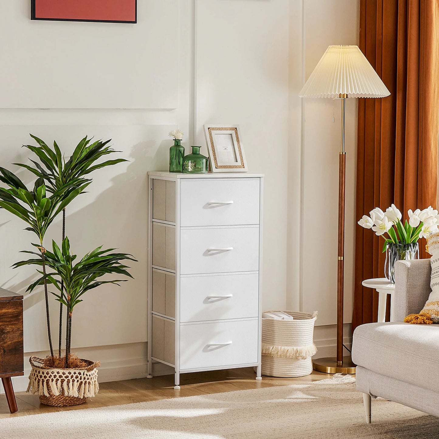 JHK 4-Drawer Fabric Nightstand with Steel Frame