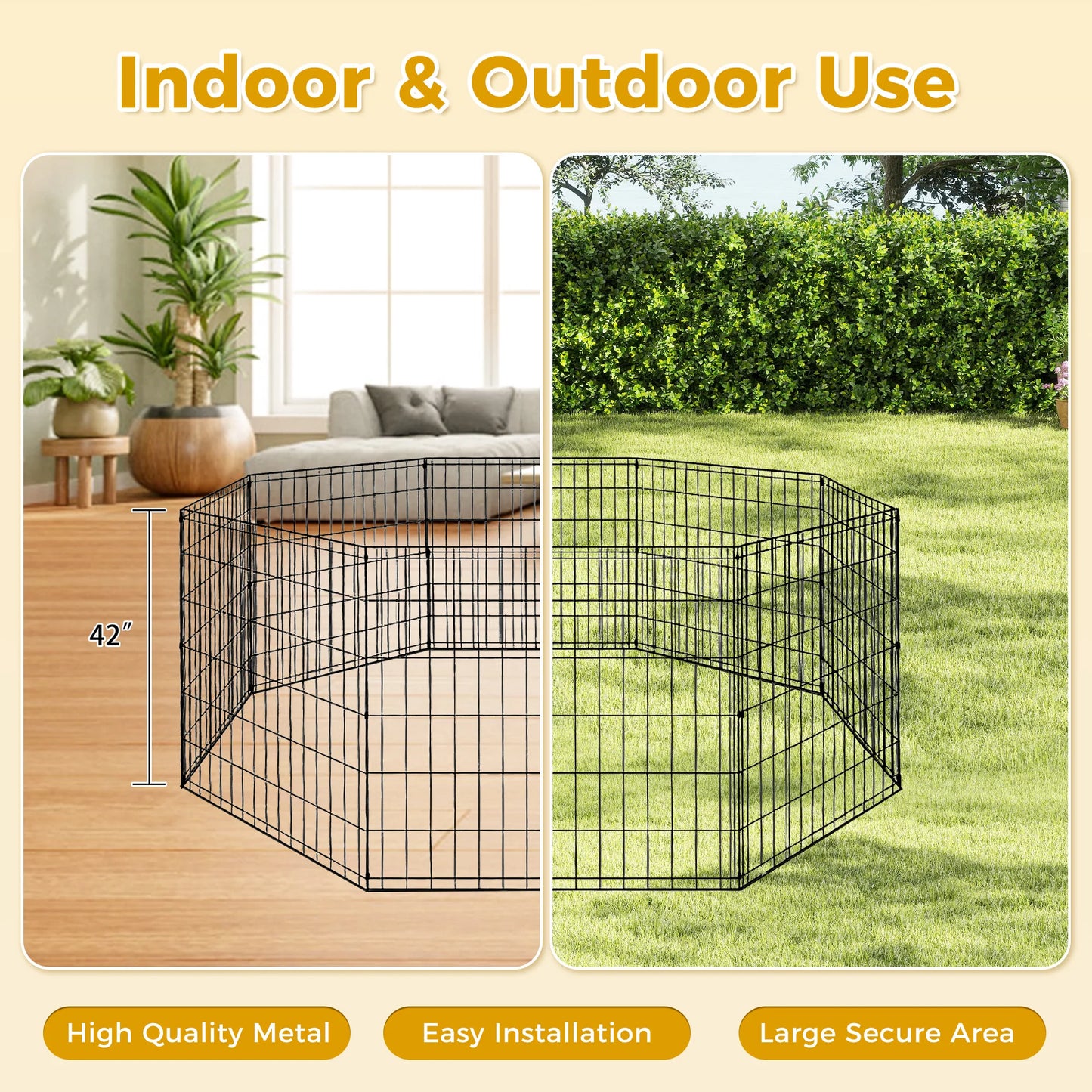 Foldable Metal Dog Playpen – Pet Fence for Dogs, Puppies, and Cats