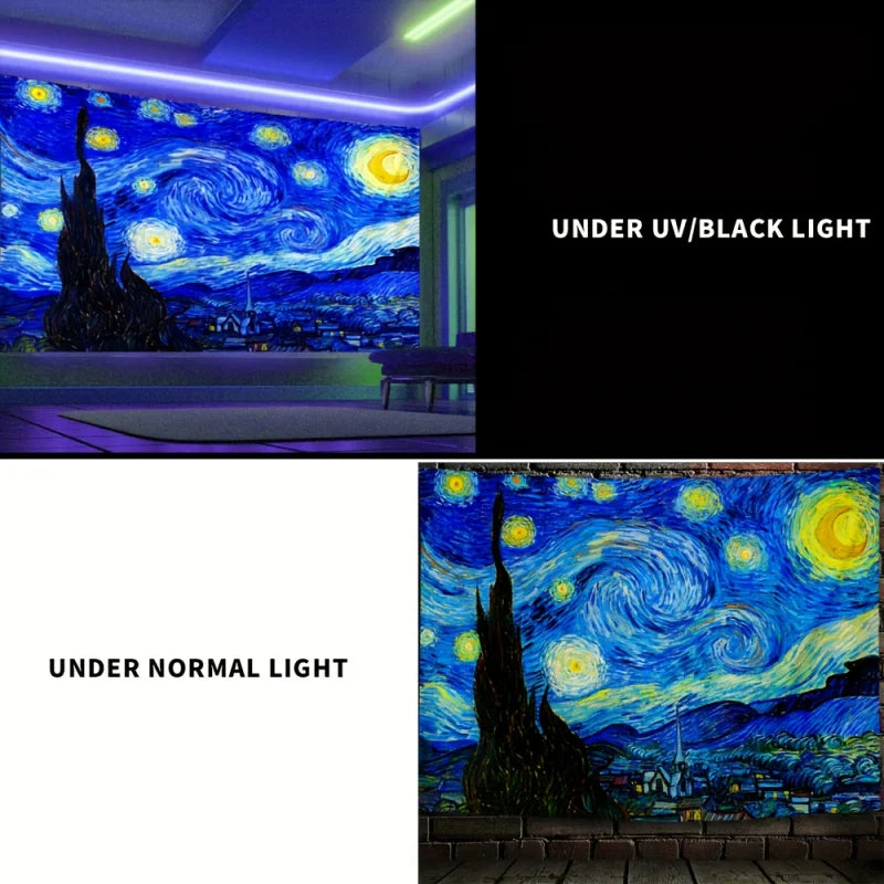 Van Gogh Starry Sky Fluorescent Tapestry – Peach Skin Velvet Bohemian Wall Hanging