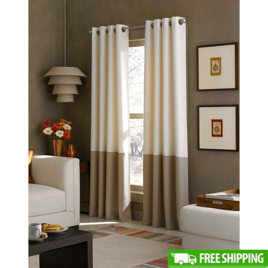 Curtain Panel Color Blocked Gabardine Fabric, Light Filtering
