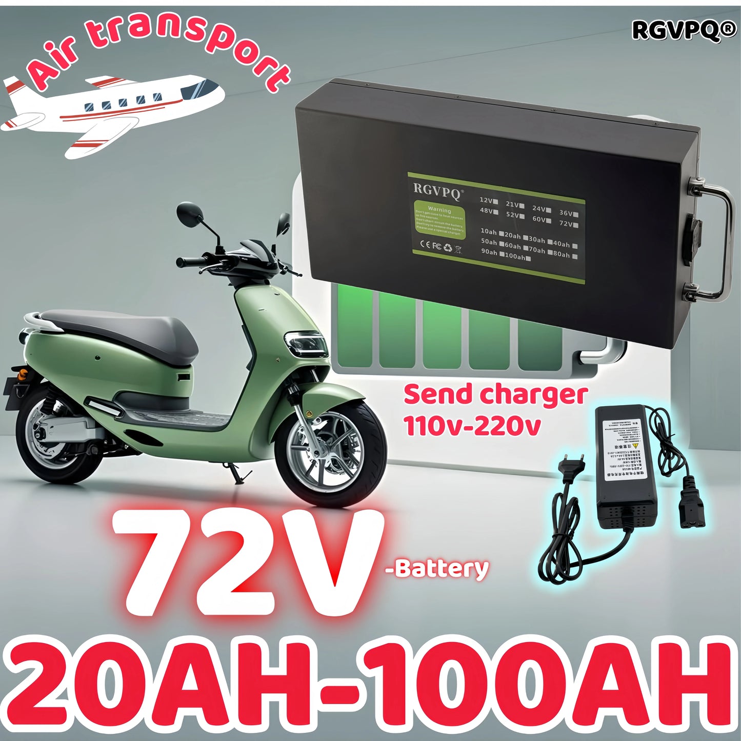 3000W City coco Electric Scooter – 72V Lithium Battery (20Ah–100Ah), Foldable