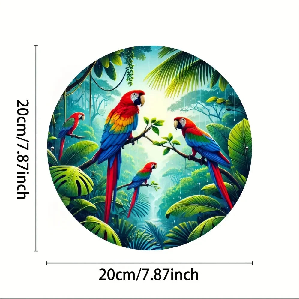 Round Metal Wall Art – Durable Aluminum Jungle Scene, Windproof & Waterproof