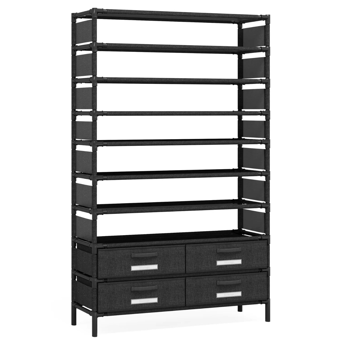 4-Bin Vertical Bookshelf Shoe Rack with Clothes Rack