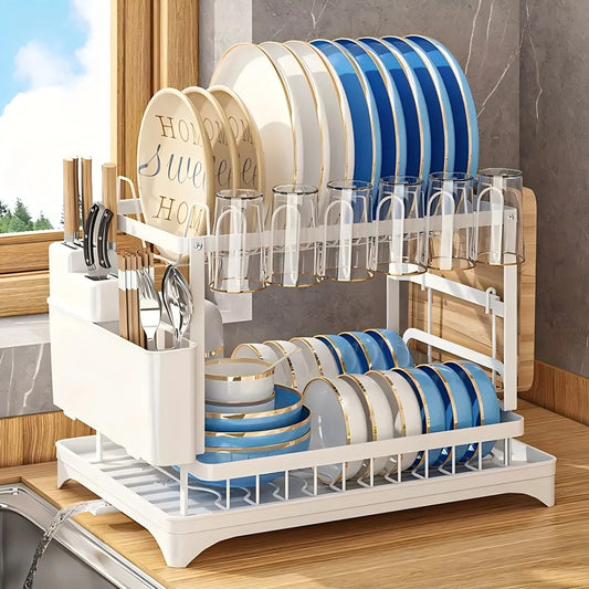 Large Capacity Double-Layer Dish Rack – Bowl & Cup Storage Organizer