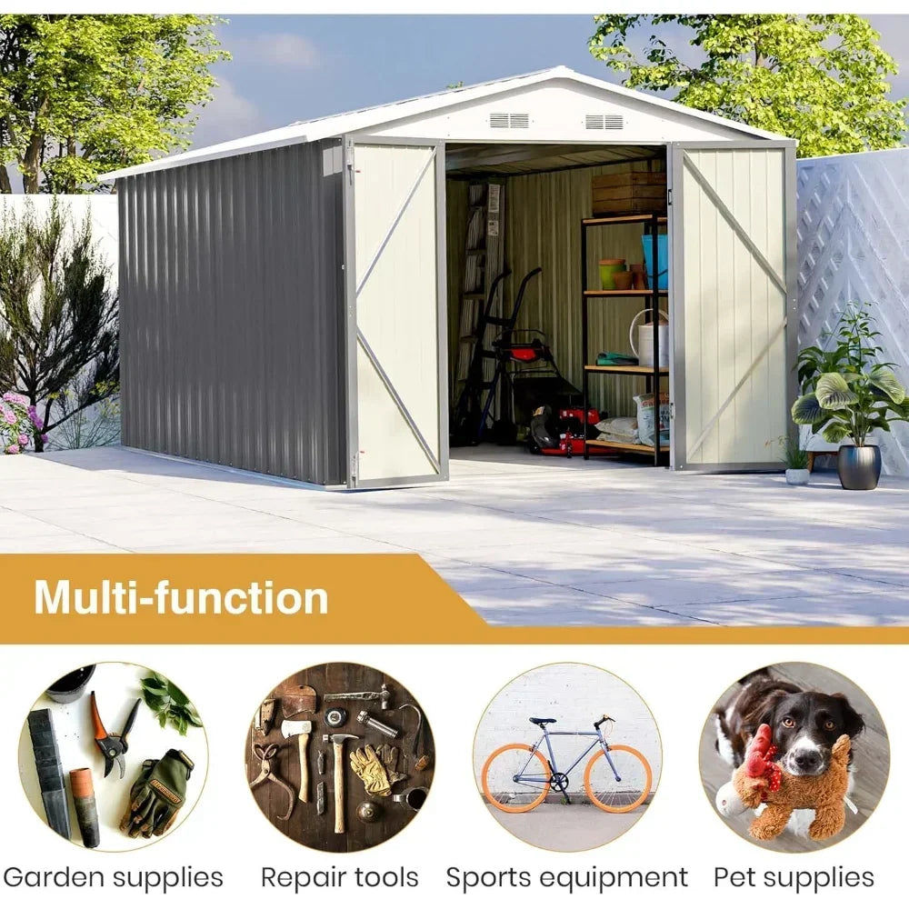 Outdoor Steel Utility and Tool Storage Shed, Lockable Doors