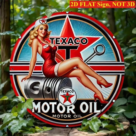 "Vintage Texaco Motor Oil" Round Aluminum Sign – Retro Culture Wall Art