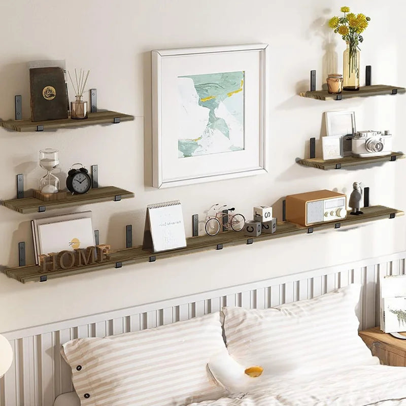 5-Layer Floating Wall Shelf with Iron Frame – Heavy-Duty Wall Organizer