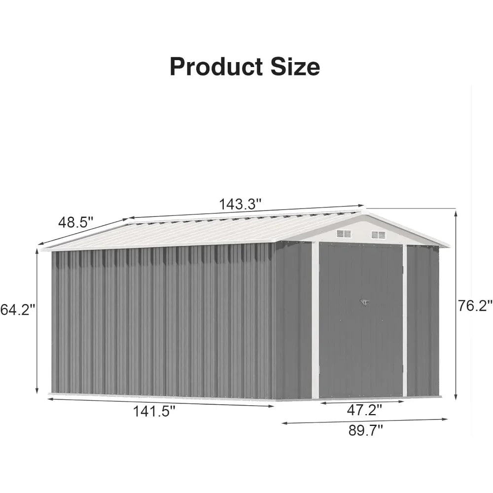 Outdoor Steel Utility and Tool Storage Shed, Lockable Doors
