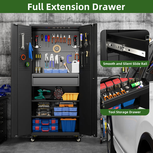 Aobabo 72" Metal Garage Storage Cabinet with Wheels & Adjustable Shelves