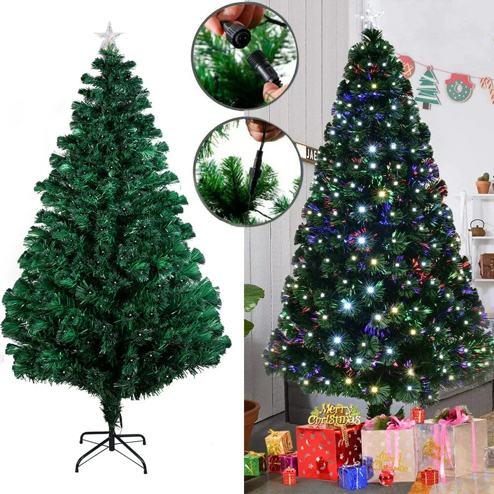 4/5/6/7FT Pre-Lit Fiber Optic Artificial Christmas Tree Multicolor Lights &Stand