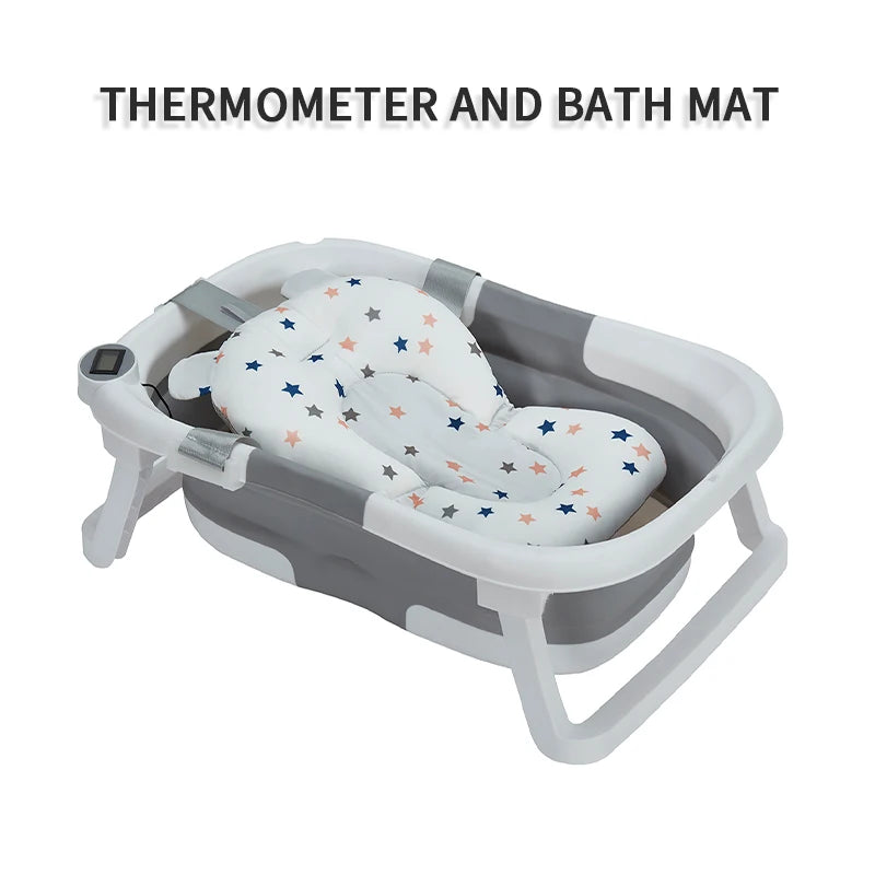 Portable Infant Tub with Soft Cushion & Built-In Thermometer Comfortable Bathing