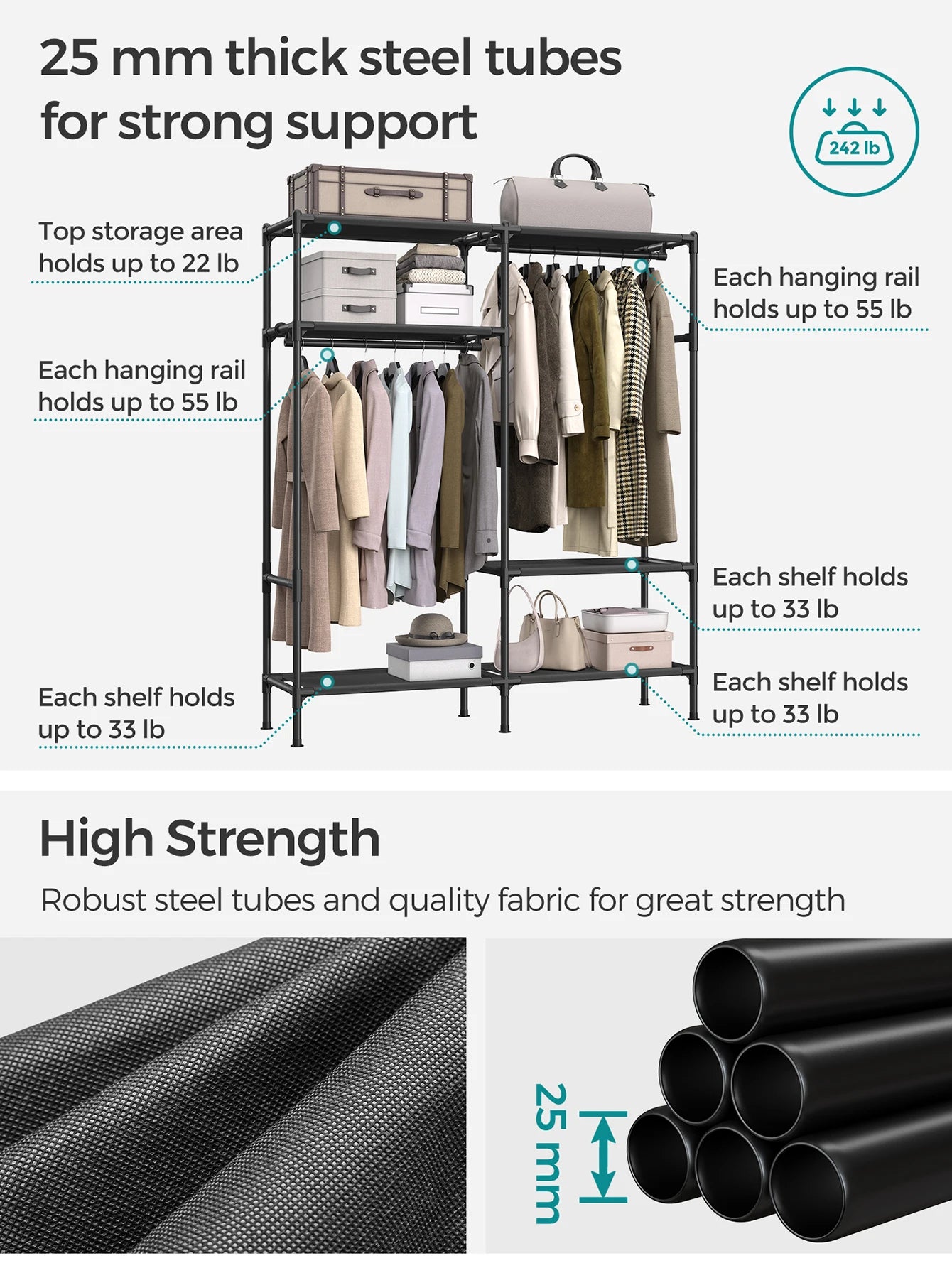 SONGMICS 74.8" Heavy-Duty Garment Rack with Shelves

Premium Description: