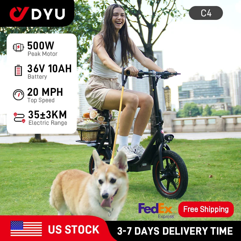 C4 Peak 500W Electric Scooter with Seat & Basket – 15.5 MPH, 15.5-Mile Range