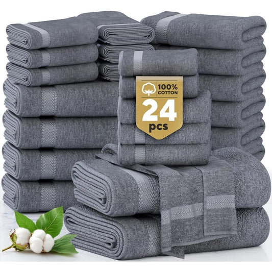 Cotton Bathroom Towel Set Bath Sheets, Hand Towels & Washcloths