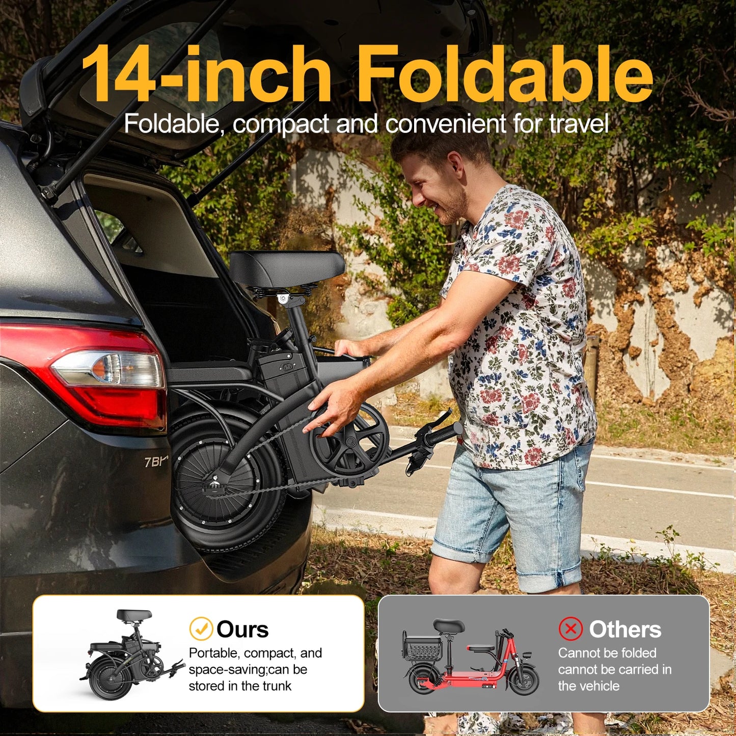 750W Foldable Electric Bike – 48V 15Ah Battery, 14" Tires, LCD Display