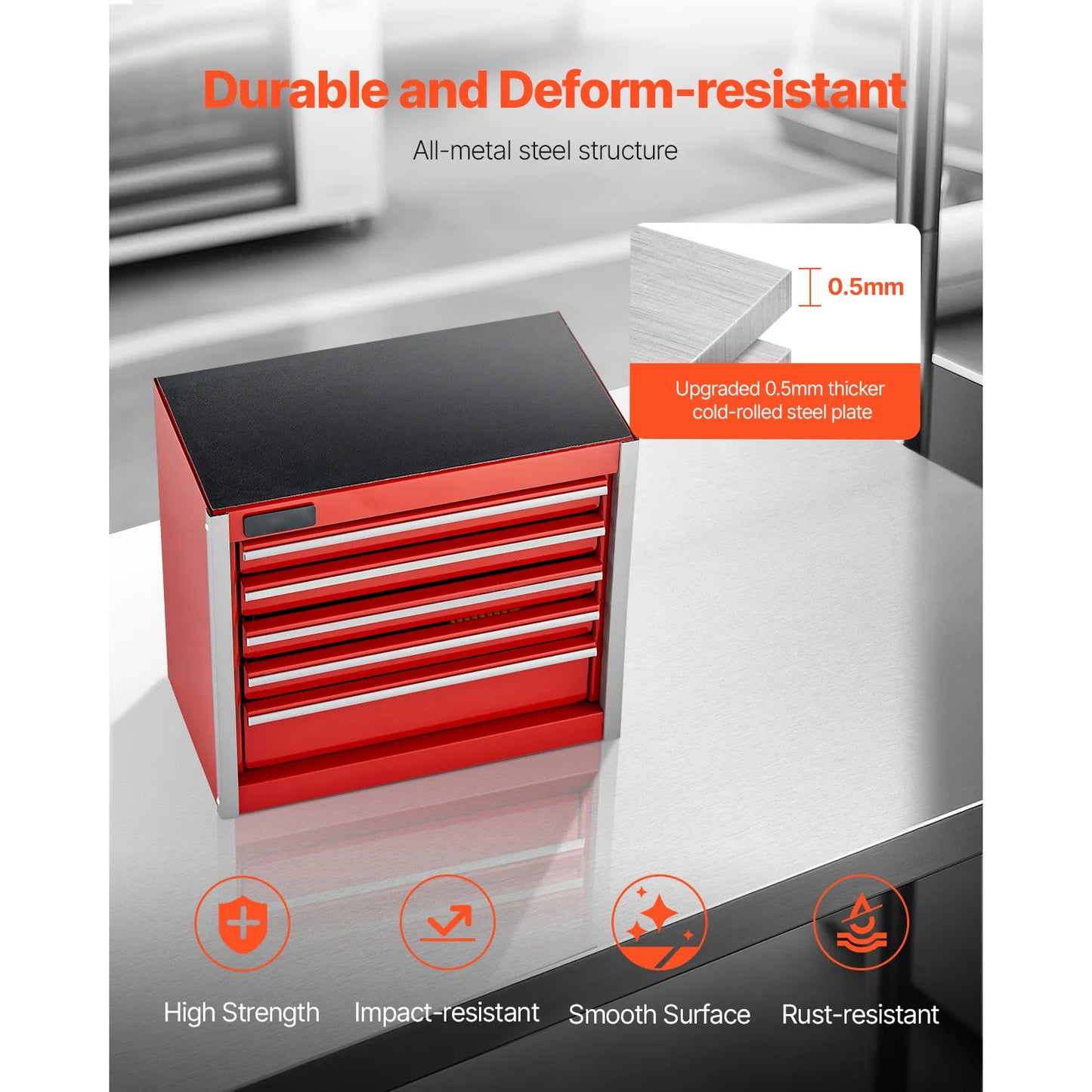 SucceBuy 5-Drawer Portable Metal Tool Box – 8.6" Compact Steel Tool Chest (Red/Black)