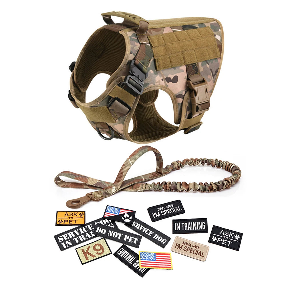 Tactical Dog Vest – Large Breed Harness with Bags, Patches, Collar & Leash