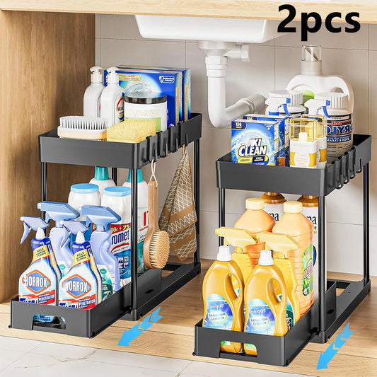 2-Piece Double-Tier Pull-Out Storage Rack
