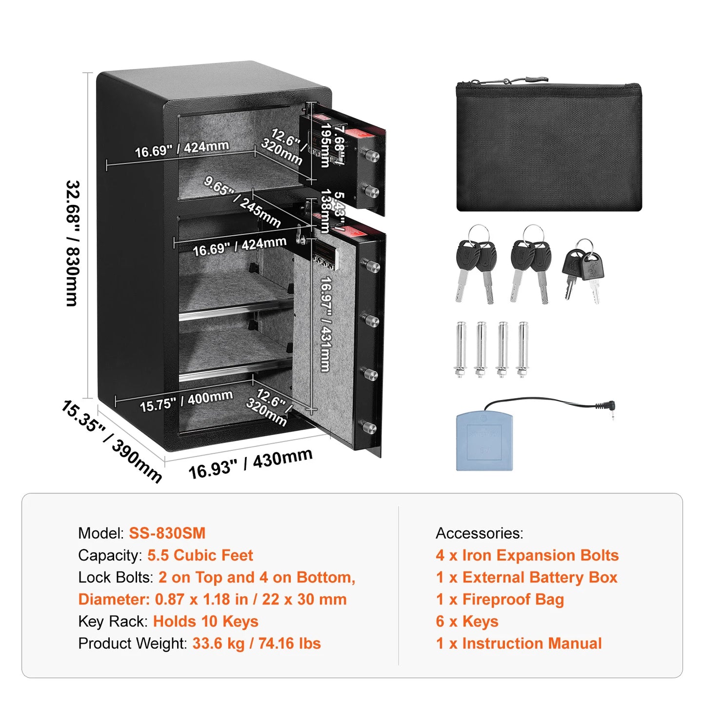 Fingerprint Safe Box – Digital Lock, Fireproof Bag, LED Interior, Dual Door Option