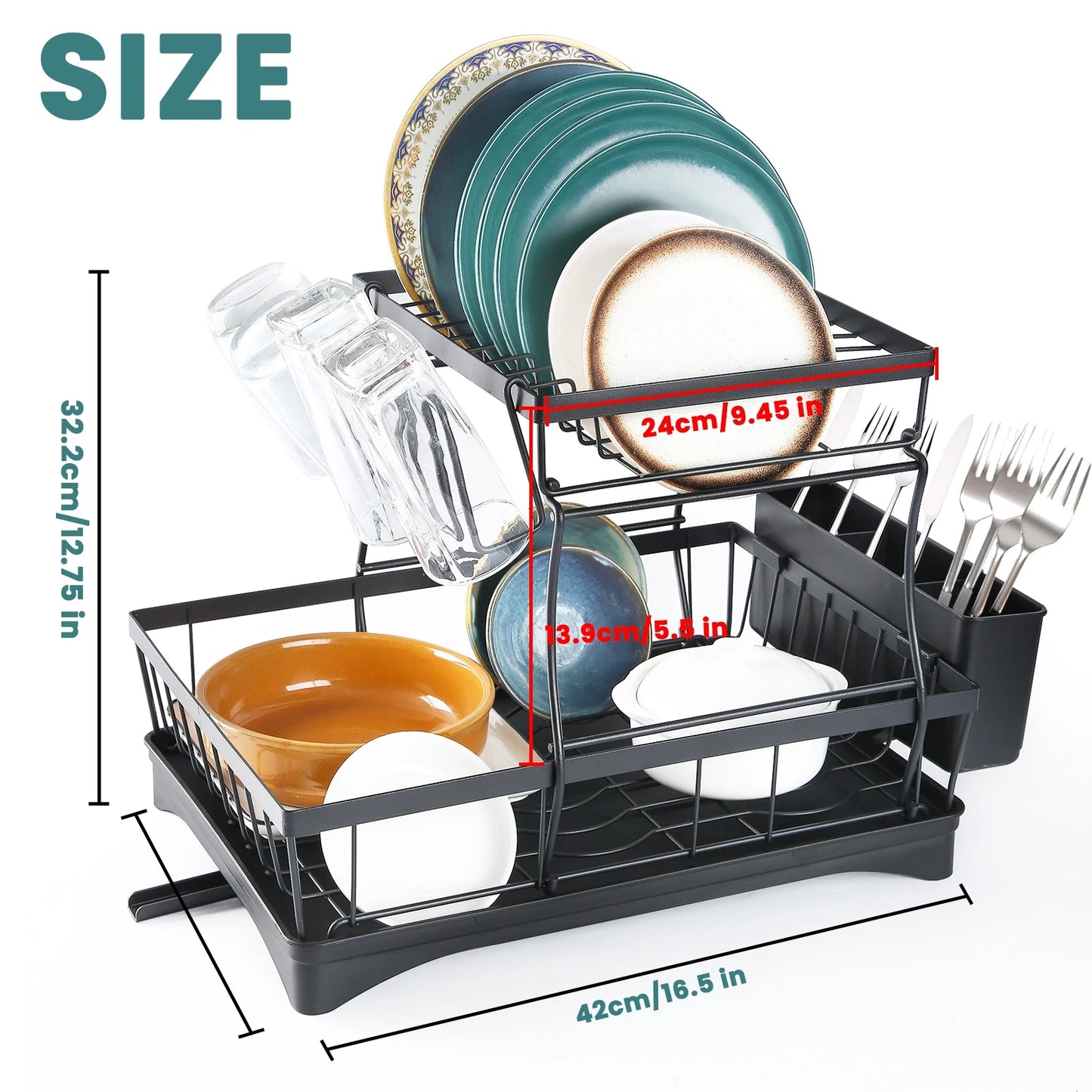 Large-Capacity 2-Tier Dish Drying & Draining Rack – Kitchen Organizer